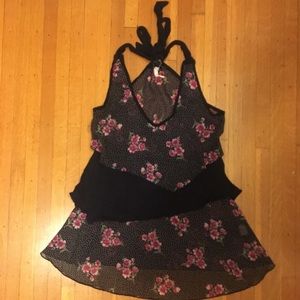 Sleeveless Navy Top with Pink Flowers